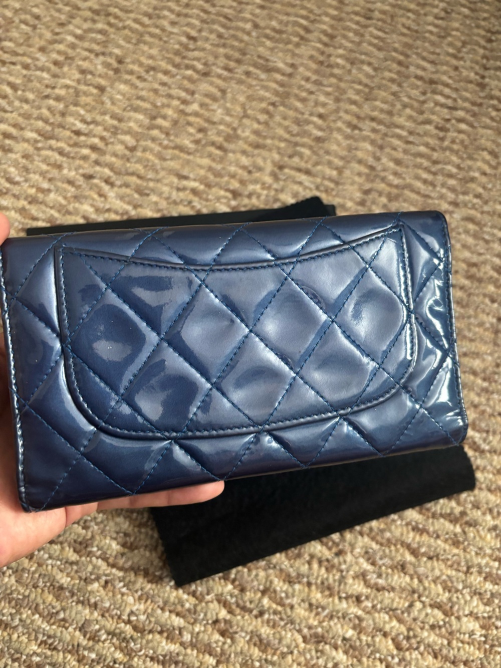 Authentic CHANEL Continental Quilted Patent Leather Wallet in Deep Blue - Picture 3 of 15